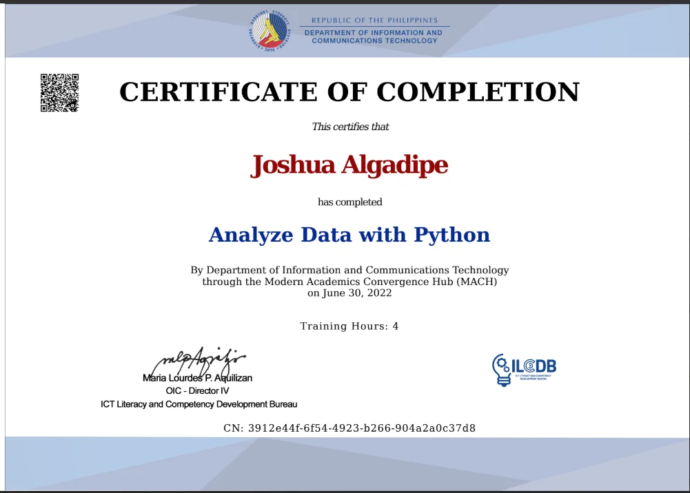 Analyze Data with Python Certificate