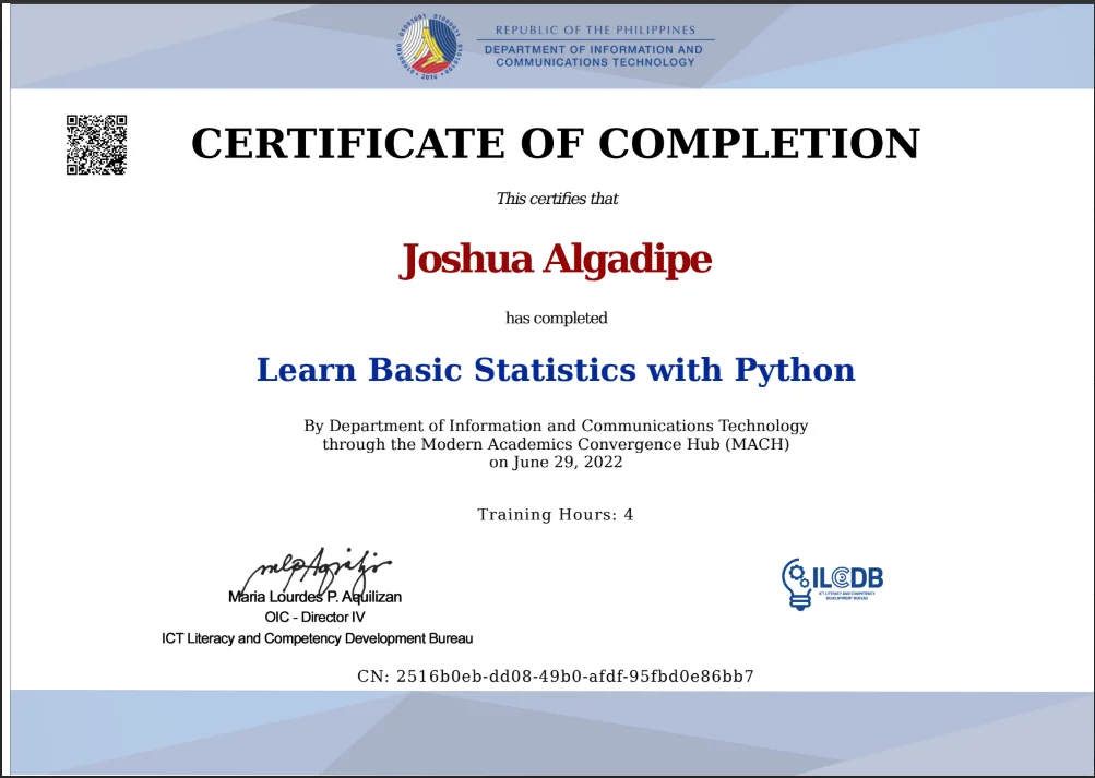 Learn Basic Statistics with Python Certificate