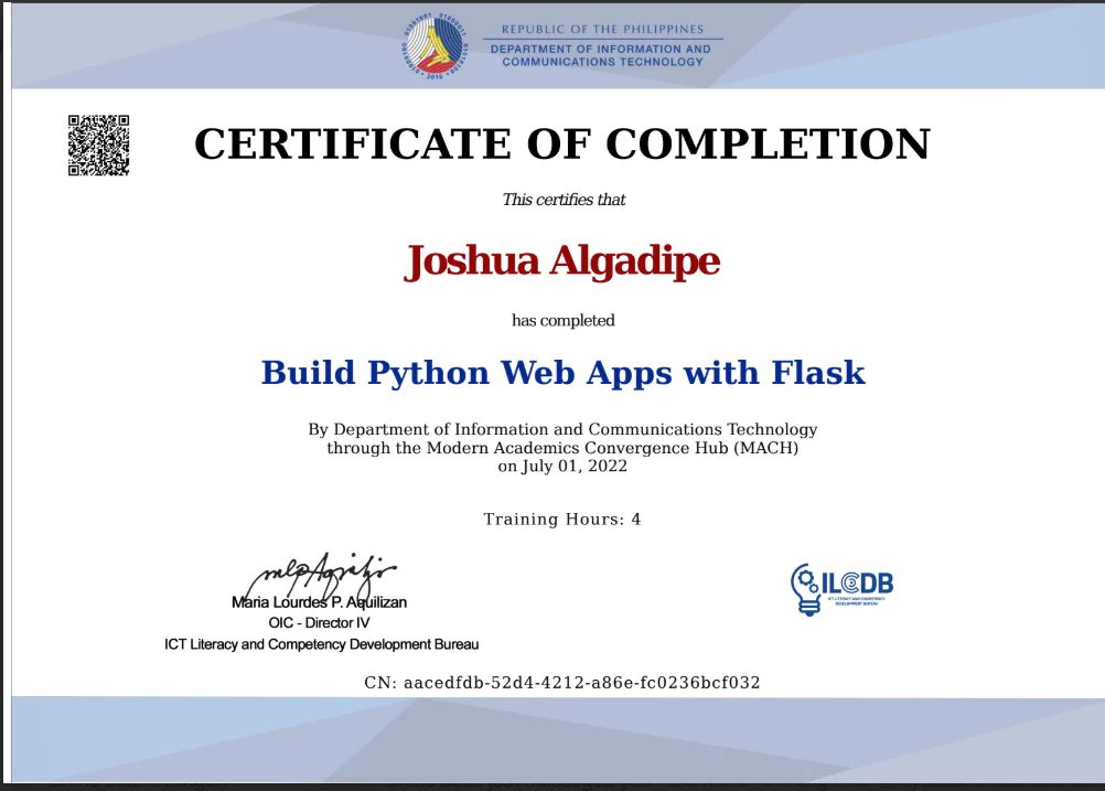 Build Python Web Apps with Flask Certificate